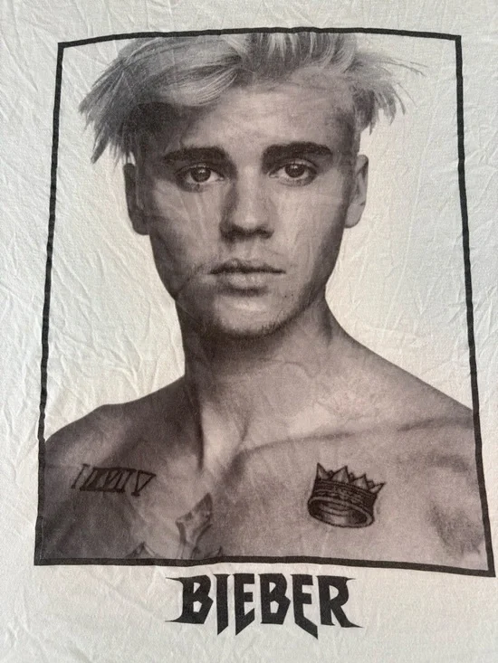 Justin Bieber Graphic T Shirt XL White Vintage Style Portrait Tee Pop Music - Picture 6 of 11
